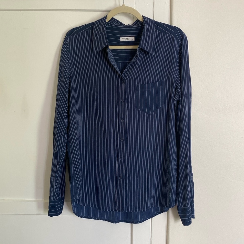 Equipment Navy Stripe Mix Silk Shirt